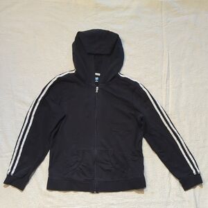 Black Zip-Up Hoodie with White Stripes